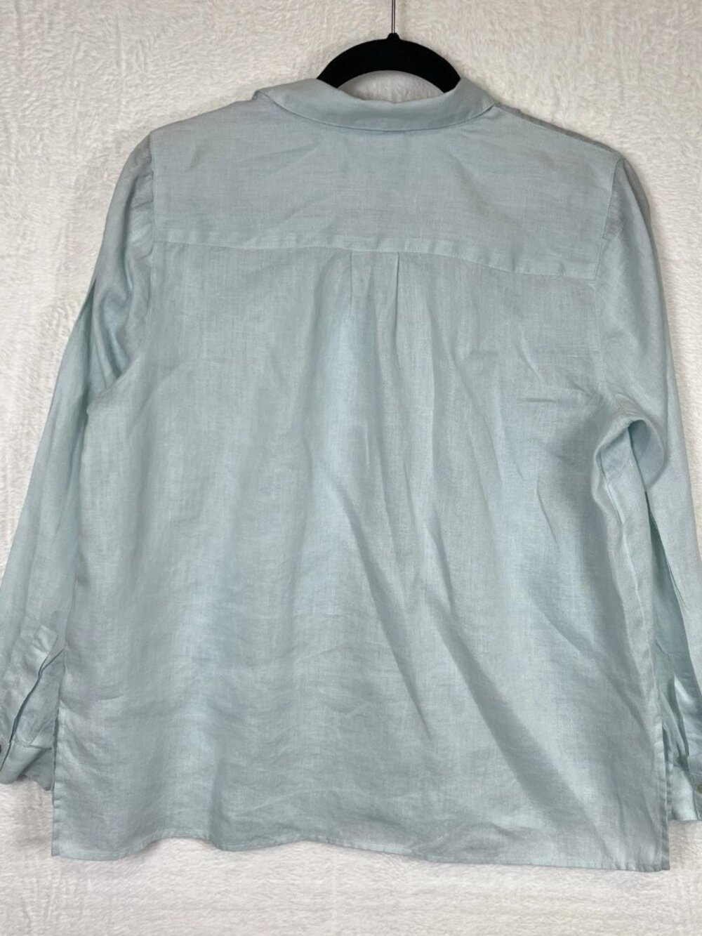 J Jill Love Linen Top Womens M Petite Light Blue Long Sleeve Beach Resort Casual - Picture 2 of 7